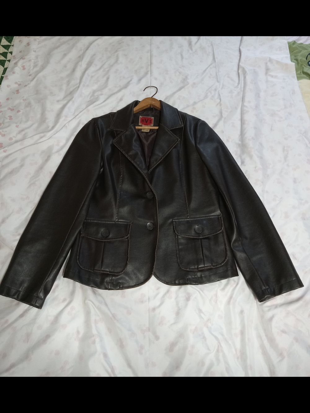 Vintage RVT Dark Brown Faux Leather Blazer Jacket Y2K Grunge Size Medium